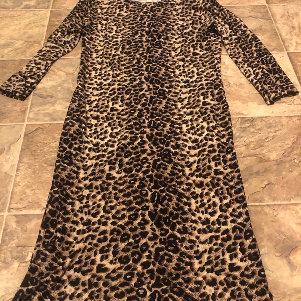 FEISTY NIGHTS Leopard Print Long Sleeve Dress (3XL)